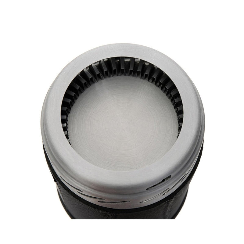 Top view of A.Blochl AB-1 compact camping stove pot with heat exchanger and insulated neoprene cover