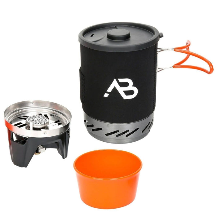 A.Blochl AB-1 compact kampeerkachelsysteem met pot van 0,8 liter, brander voor vloeibaar gas, windscherm en warmtewisselaar voor brandstofefficiëntie