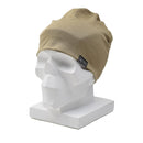 A.Blochl merino wool beanie in coyote color displayed on a white mannequin head, military-style lightweight cap.