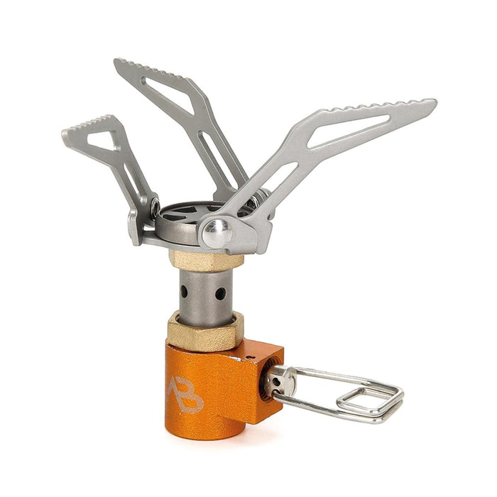 Compacte lichtgewicht titanium opvouwbare campingbrander met oranje basis voor wandelen en buitengebruik