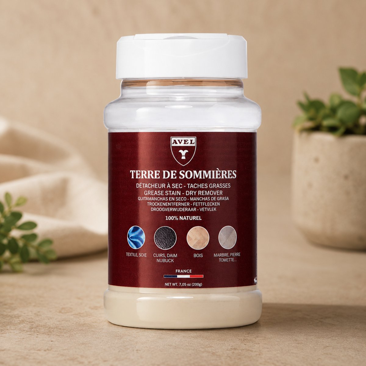 Avel Terre de Sommières Détachant Graisse Naturel 200 g Poudre d'Argile
