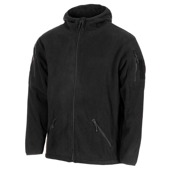 MFH Militaire zwarte tactische fleece jas thermische kap elastische zoomline nieuw