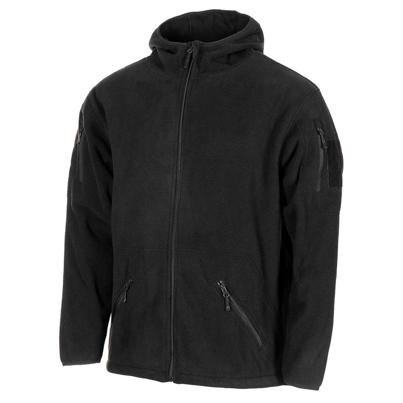 MFH Militaire zwarte tactische fleece jas thermische kap elastische zoomline nieuw