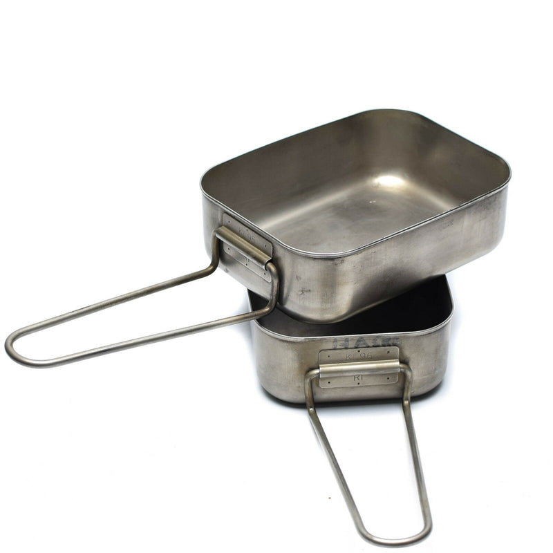 Gamelles militaires néerlandaises originales en acier inoxydable 2 pièces Kit de gamelles Cuisinière Militaire Bushcraft