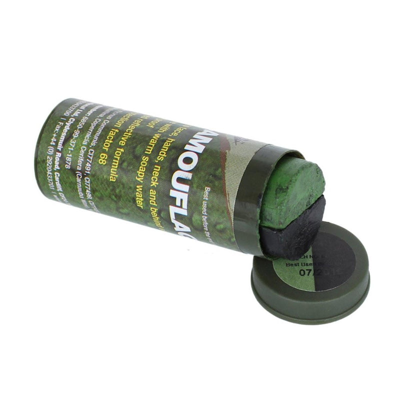 Green camouflage paintball marker shell with a cylindrical container on a white background