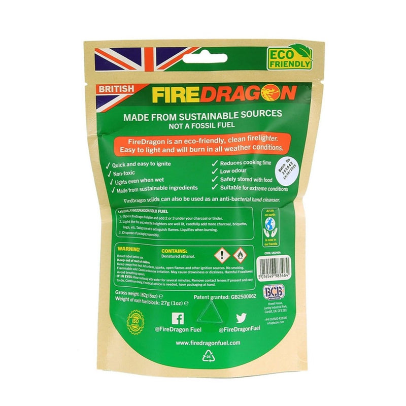 BCB FireDragon eco-friendly solid fuel blocks pack of six for backpacking camping firestarting in all weather conditions