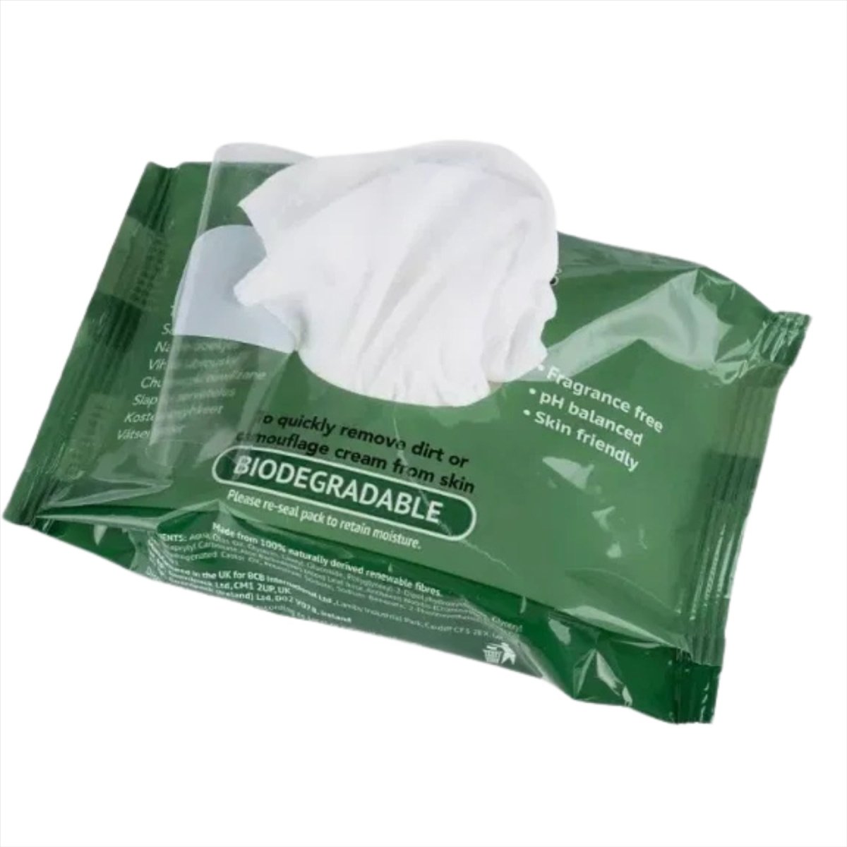 Lingettes humides militaires BCB, paquet de 25, biodégradables, respectueuses de la peau, pH équilibré