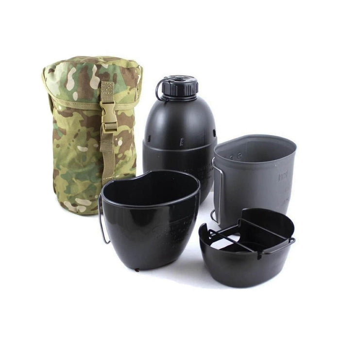 Système de cuisson multi-combustibles BCB avec réchaud en aluminium, gourde, tasse de cuisson, tasse à boire et pochette multicam pour le camping