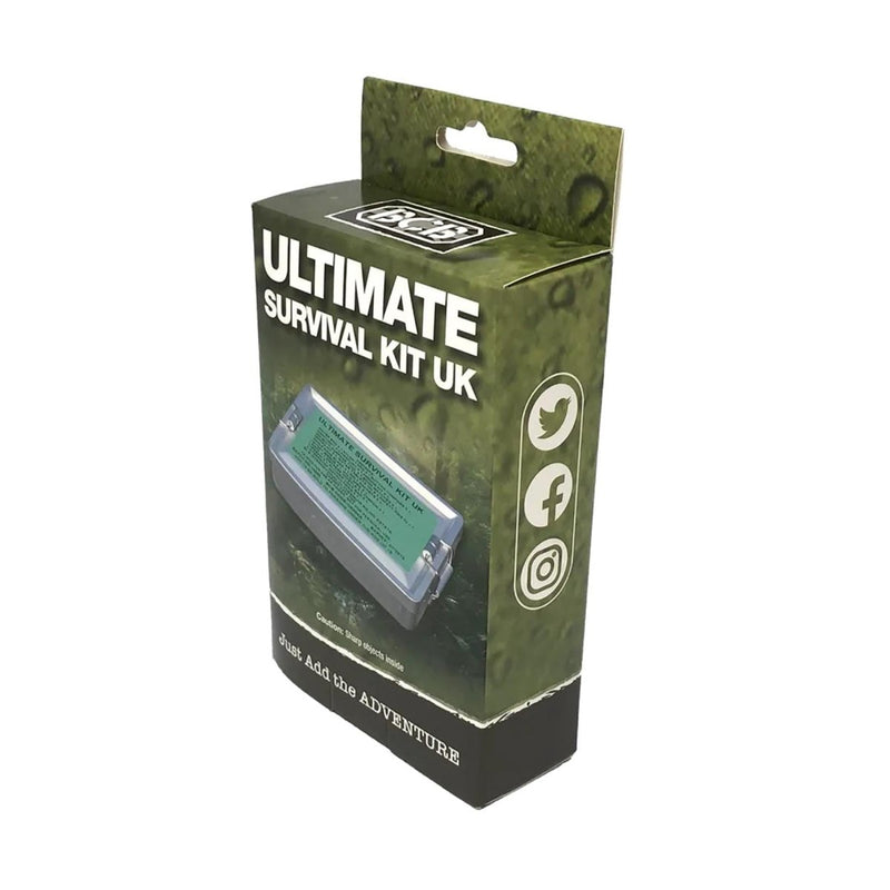 Box of Ultimate Survival Kit UK on a white background