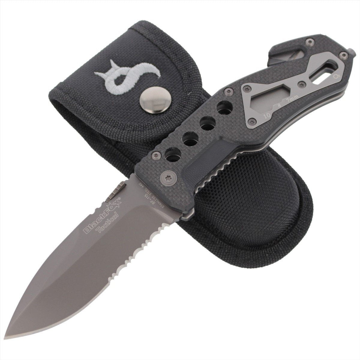 Black Fox BF-115 tactisch zakmes AISI 440-blad glasbreker G10-handvat