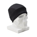 Black military style Merino wool beanie displayed on a white geometric mannequin head for outdoor use.