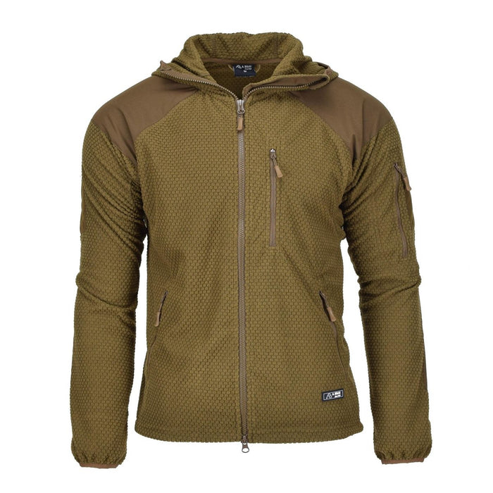 Blohl Brand thermisch fleecejack met capuchon in militaire stijl in coyotekleur met versterkte schouders en meerdere zakken met ritssluiting