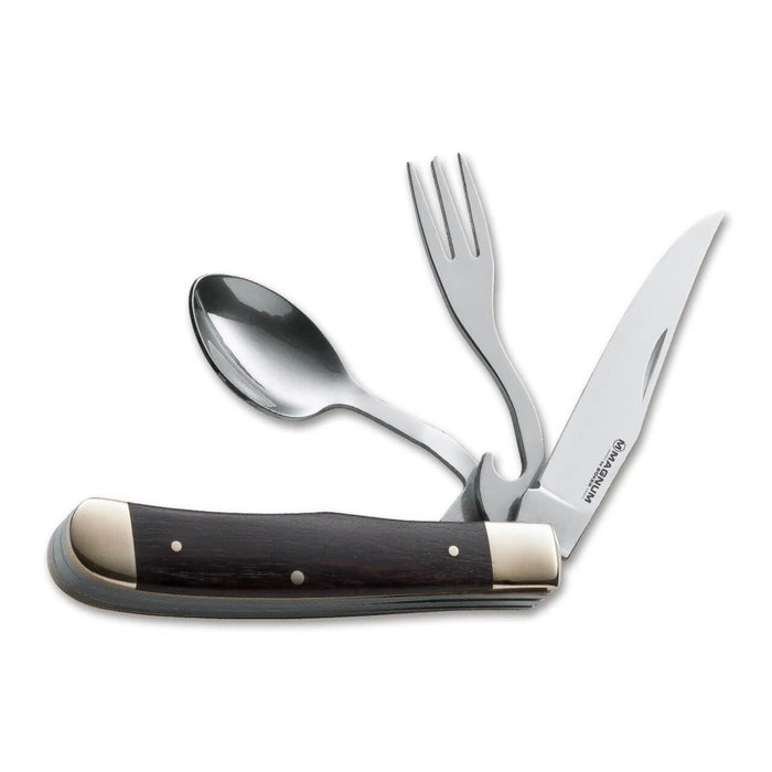 Couverts de poche BOKER Bon Appetite avec couteau, fourchette, cuillère en acier 440A et manche en bois