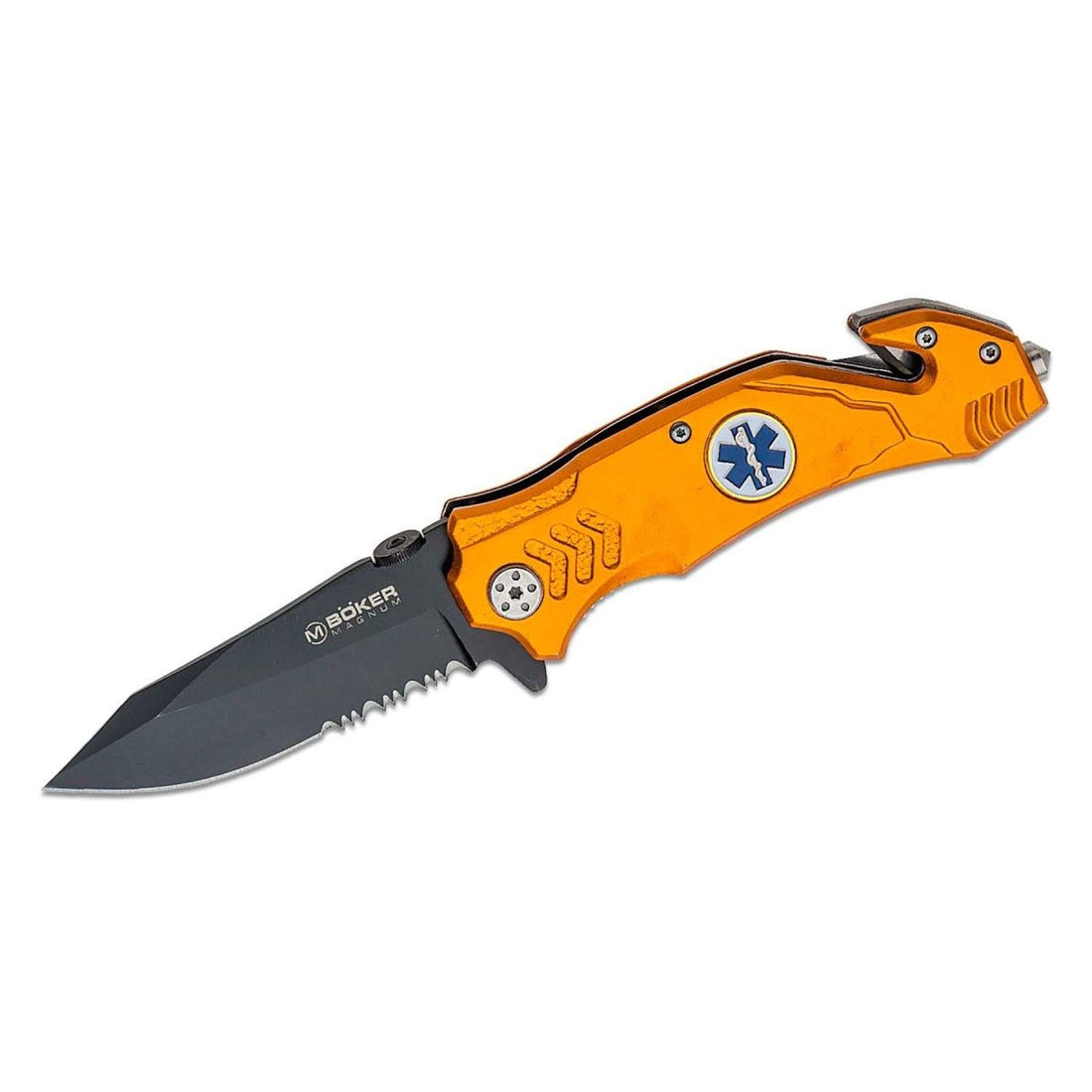 Couteau de poche pliant de marque Boker EMS Rescue en acier inoxydable 440A brise-verre