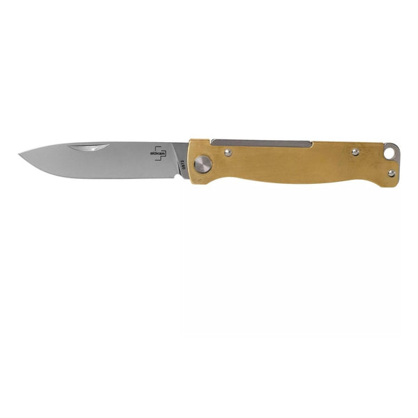 Boker Plus Atlas Slipjoint Pocket Knife Satin Finished Drop Point Brass Handle - GoMilitar