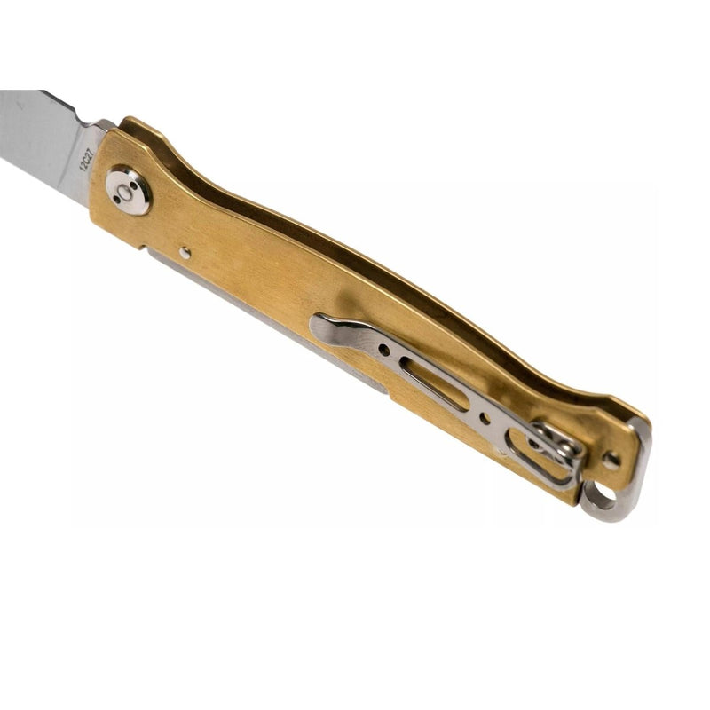 Boker Plus Atlas Slipjoint Pocket Knife Satin Finished Drop Point Brass Handle - GoMilitar