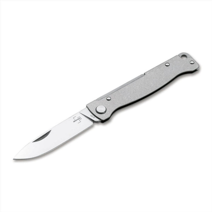 Couteau de poche pliant Boker Plus Atlas SW avec lame en acier inoxydable 12C27 et manche en acier inoxydable texturé