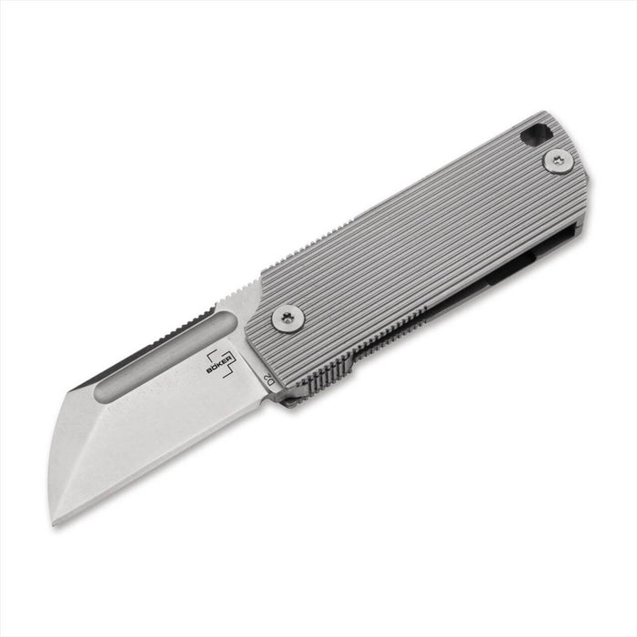 Couteau de poche pliant Boker Plus BabyX avec lame en acier inoxydable D2 et manche texturé gris, design compact
