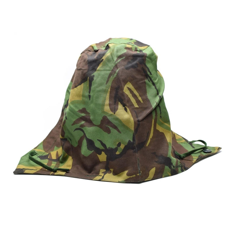 Original British Military detachable parka hood in DPM Woodland camouflage for cold and wet weather protection.