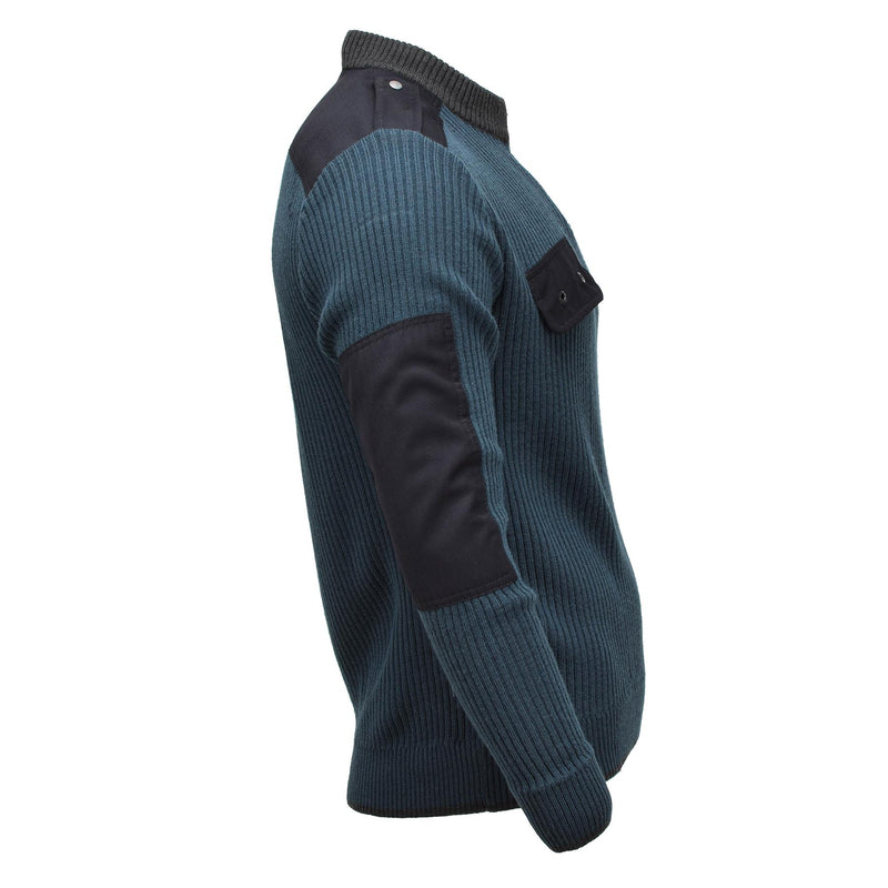 Pull militaire néerlandais authentique en tricot côtelé bleu pour temps froid