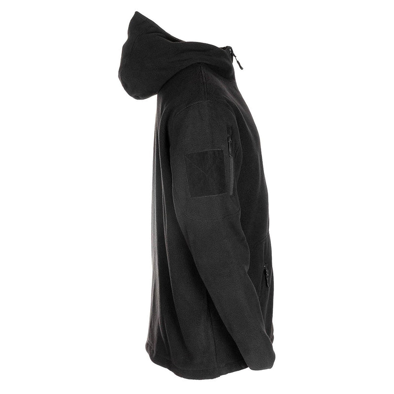 MFH Militaire zwarte tactische fleece jas thermische kap elastische zoomline nieuw