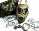 Authentic Czechoslovakian military gas mask M-10 with original accessories and carrying pouch from the Cold War era.