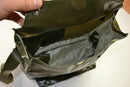 Open olive green Czechoslovakian military gas mask bag used for storing the M-10 gas mask and accessories