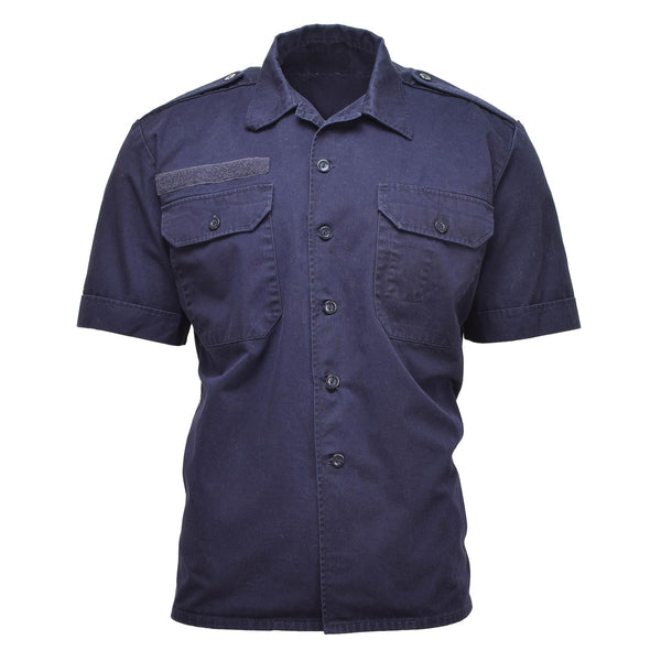 Chemises militaires néerlandaises authentiques à manches courtes boutonnées bleu uni surplus militaire