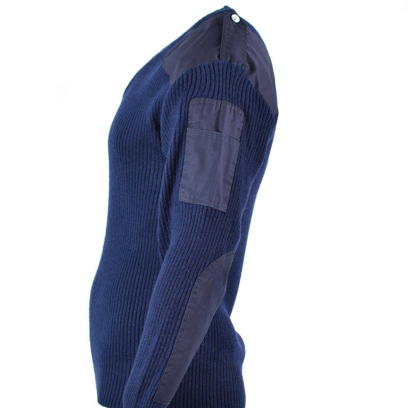 Pull italien original Pull Commando à col en V Pull bleu foncé Laine