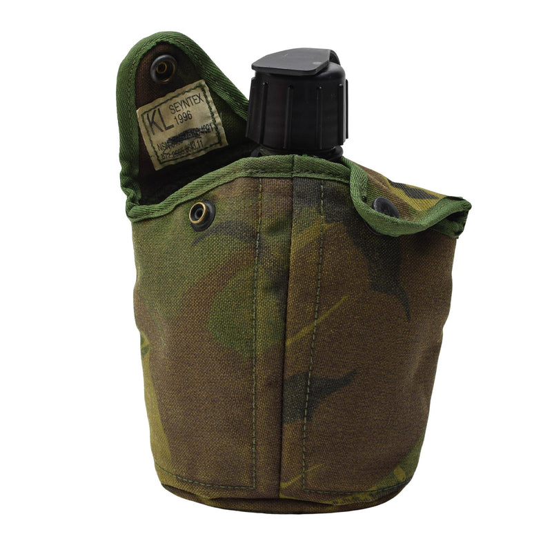 Véritable gourde de l'armée néerlandaise avec pochette et couvercle en acier inoxydable Alice Clips