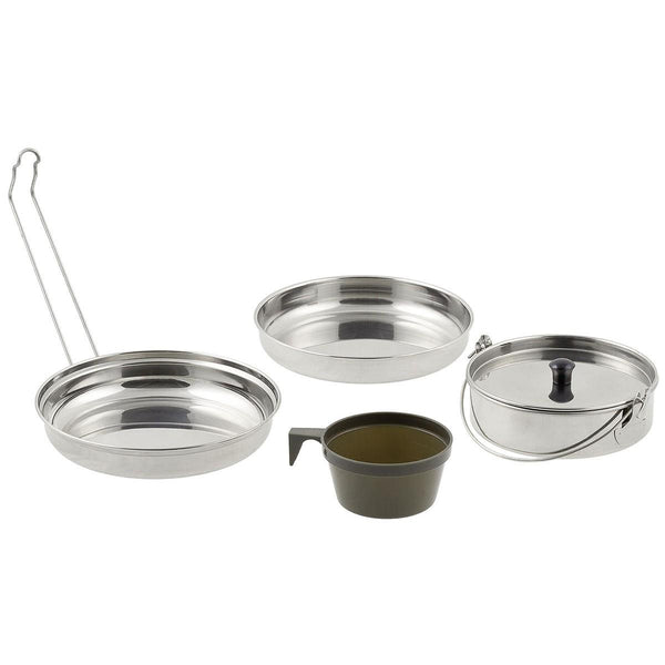 MFH Brand Mess Kit 5 stuks set roestvrijstalen camping wandeltrekking pottenset