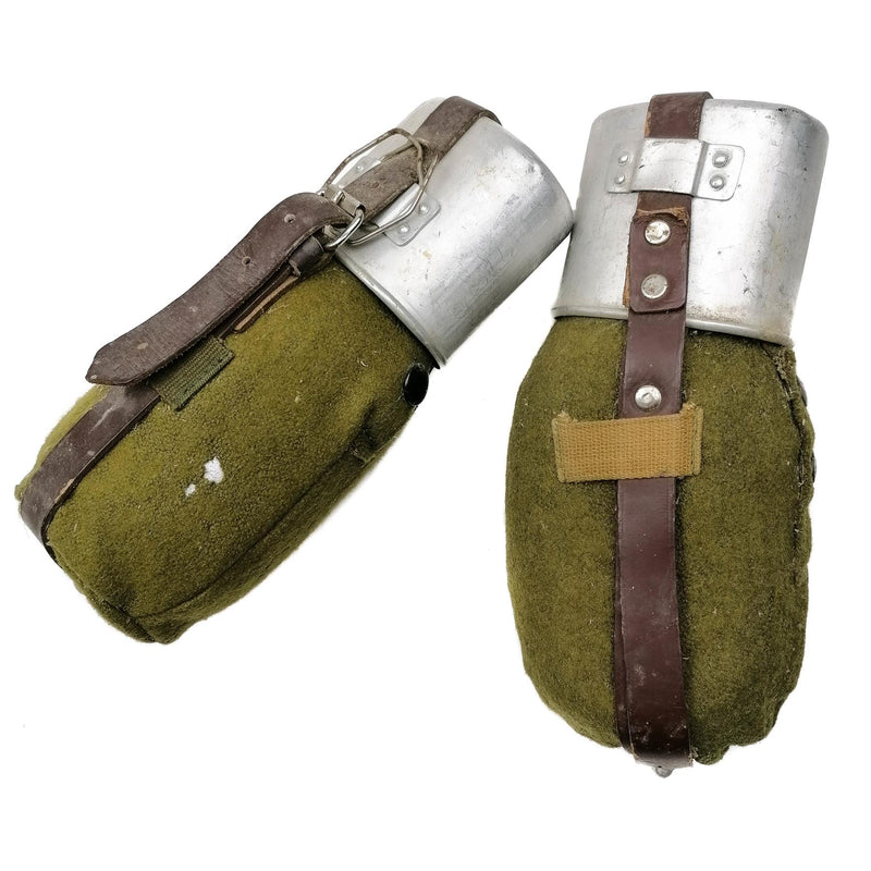 Véritable gourde de l'armée roumaine avec couvercle en feutre, style rétro vintage, comme neuve
