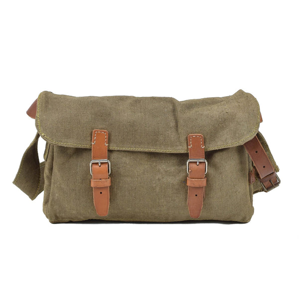 Originele Tsjechische militaire schoudertas canvas hulpprogramma lederen riemen vintage