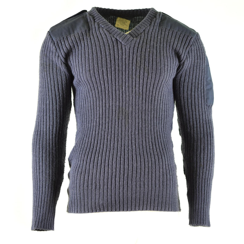 Origineel Britse leger pullover commando jumper blauw grijs trui wol v-neck