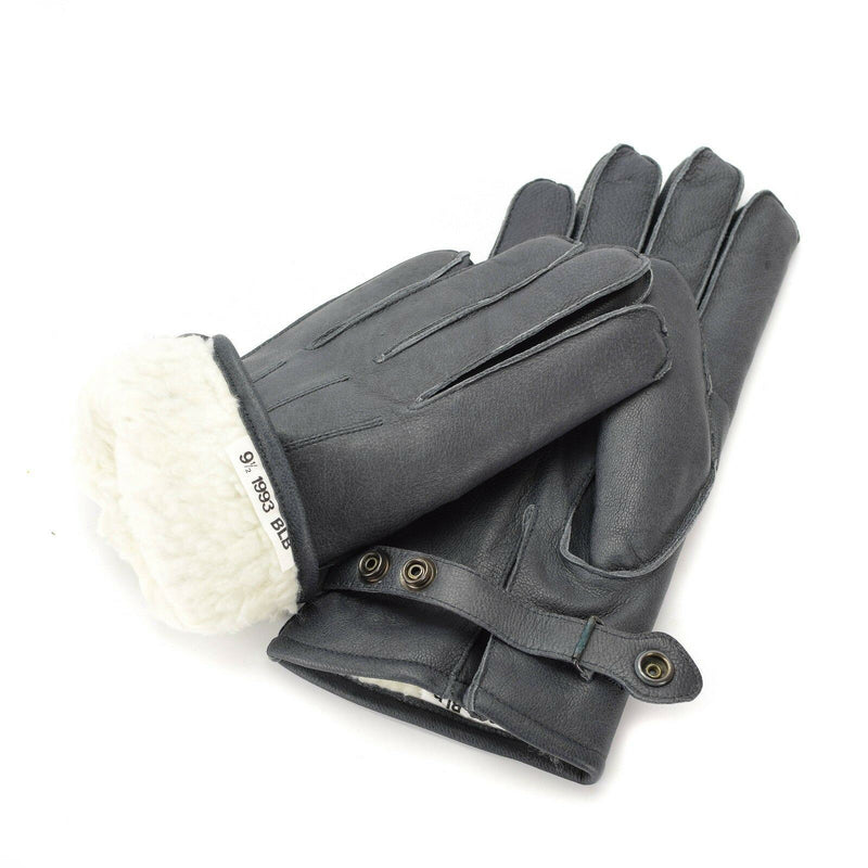 Echte Duitse politie -lederen handschoenen patrouille grijs gevoerde wol 100% winter warm nieuw