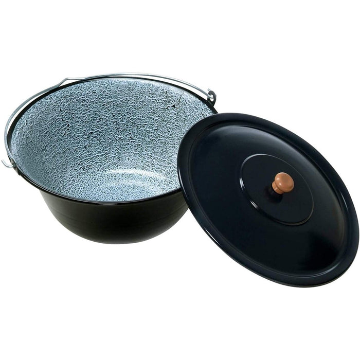 Geëmailleerde braadpan met deksel en ophanghandvat voor buiten kamperen en vuurpit kookpan met een inhoud van 6 liter