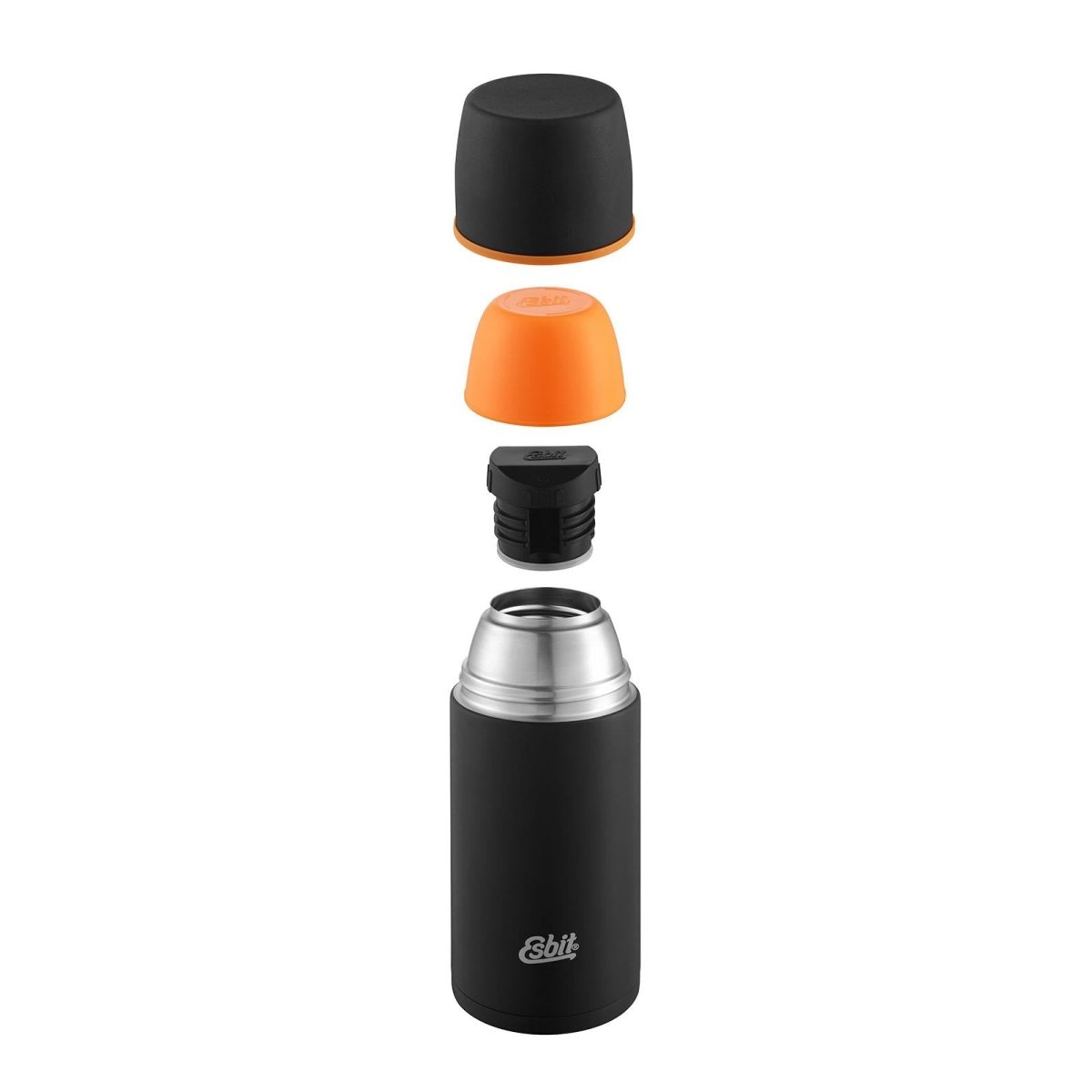Bouteille isotherme en acier inoxydable de marque ESBIT 750 ml noire avec rétention de chaleur pendant 12 heures et tasse supplémentaire