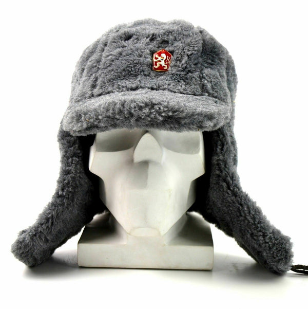 Echt Tsjechisch leger winterkap ushanka grijze bont warme hoed cz militaire isignia