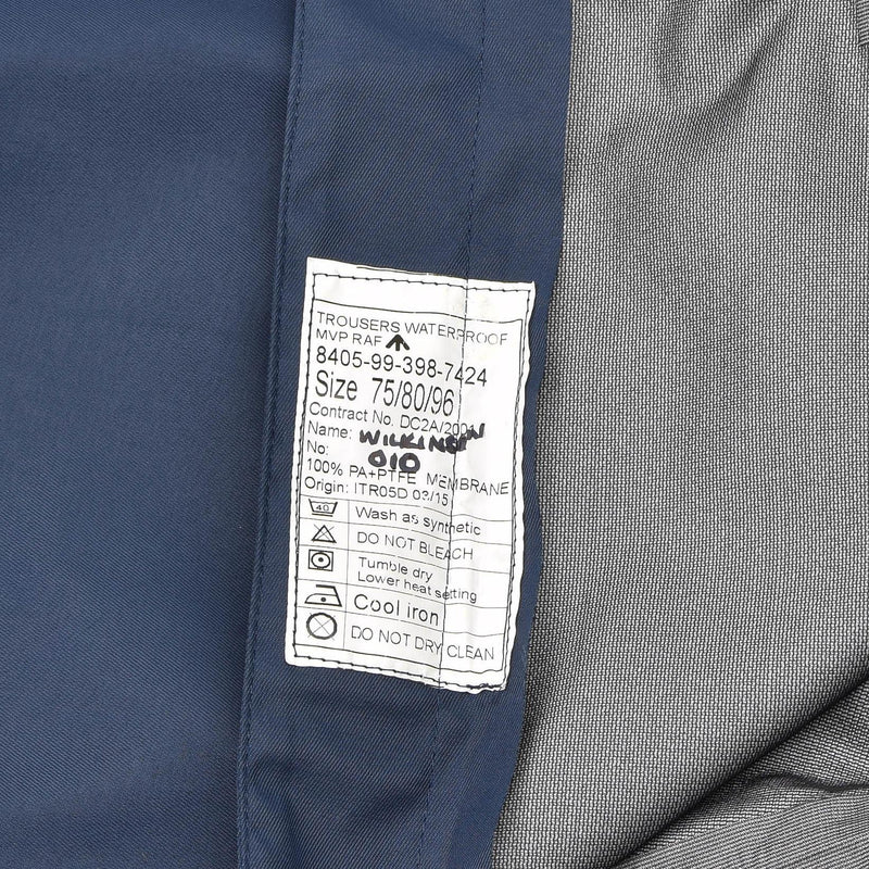 Pantalon de pluie imperméable authentique de la Royal Air Force britannique RAF MVP bleu