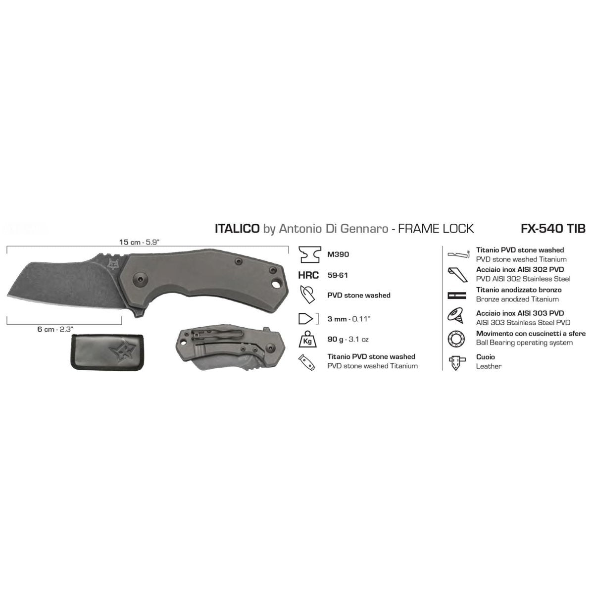 Fox Knives ITALICO schapenvoetzakmes M390 staal tactisch compact opvouwbaar