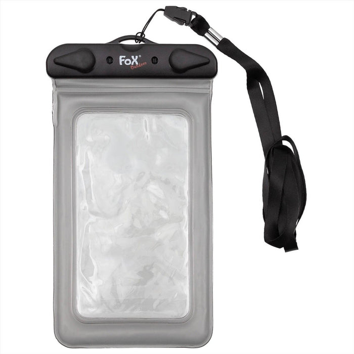 Fox Outdoor transparante waterdichte smartphonetas met stofdichte sluiting en zwarte verstelbare nekband voor bescherming buitenshuis