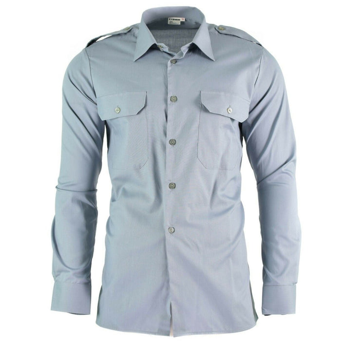Véritable chemise BDU grise à manches longues de l'armée autrichienne avec épaulettes et poches poitrine, vêtement de surplus militaire authentique.
