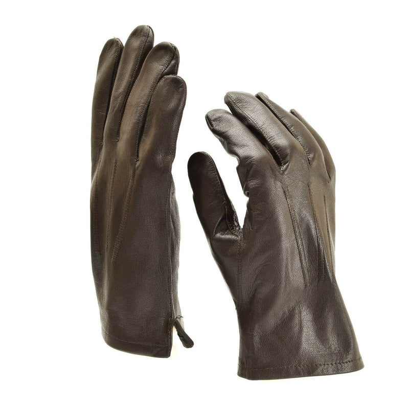 Pair of genuine Belgian army full finger leather gloves in black and brown, military surplus durable style
