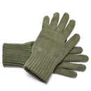 Pair of genuine Belgian army wool knitted gloves liners in olive green for cold weather warmth and comfort