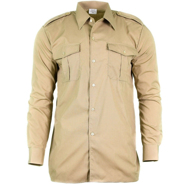 Genuine Belgian army shirt fatigue surplus chino khaki military long sleeve NEW - GoMilitar