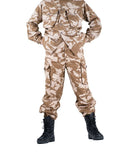 Genuine British Army desert camouflage combat trousers with multiple cargo pockets and adjustable bottoms.