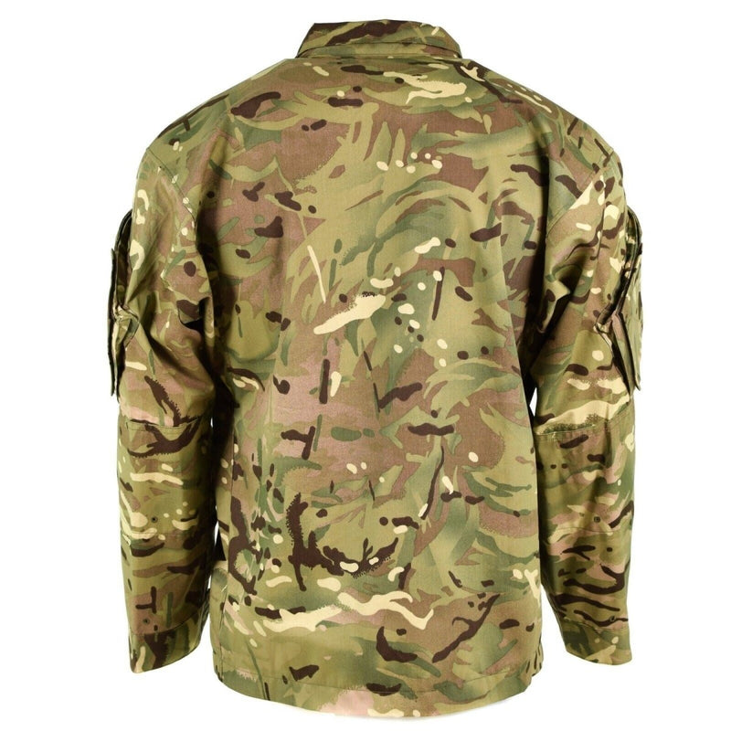 Back view of genuine British Army MTP camouflage lightweight combat field jacket with multiple arm pockets