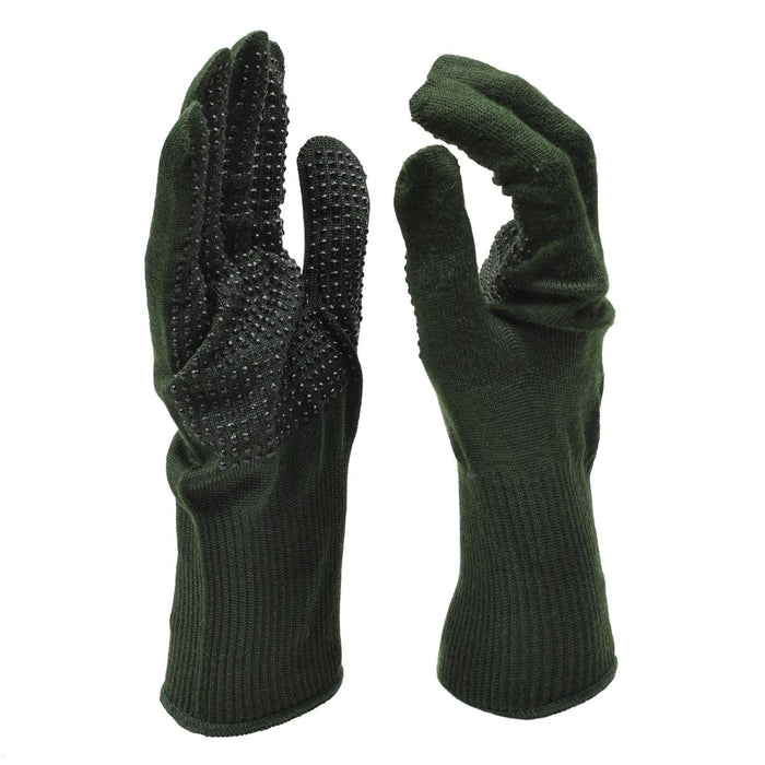 Paar echte Britse militaire groene Nomex tactische handschoenen met gebreide grijpertextuur voor vlambestendigheid en veilige grip