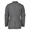 Back view of Danish Civil Defence Forces gray military uniform jacket with shoulder insignia and epaulets.