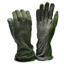 Genuine Dutch Army combat gloves in olive green with leather palms and aramid fiber for durability and fire resistance.